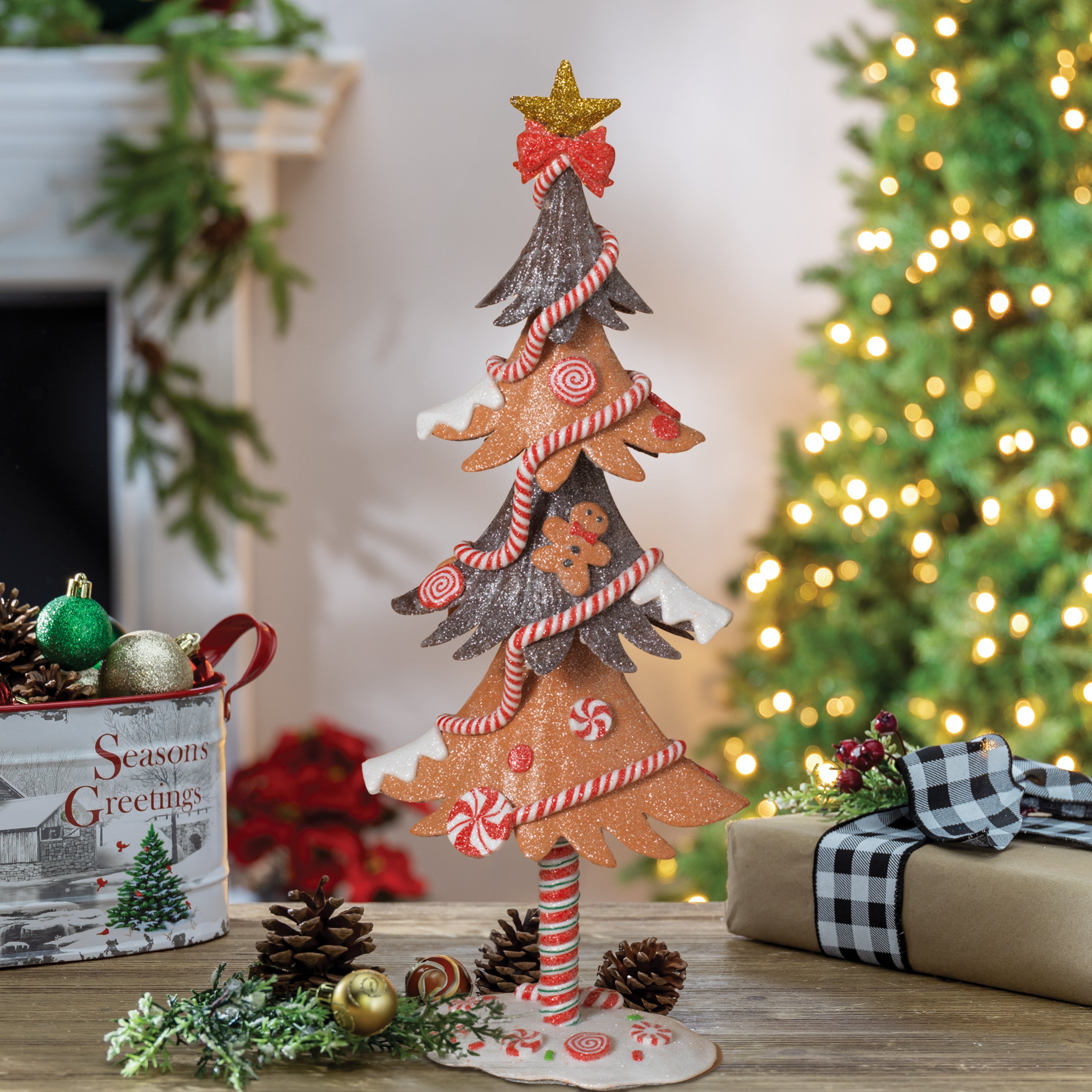 17.5in H Whimsical Gingerbread Christmas Tree Tabletop Figurine